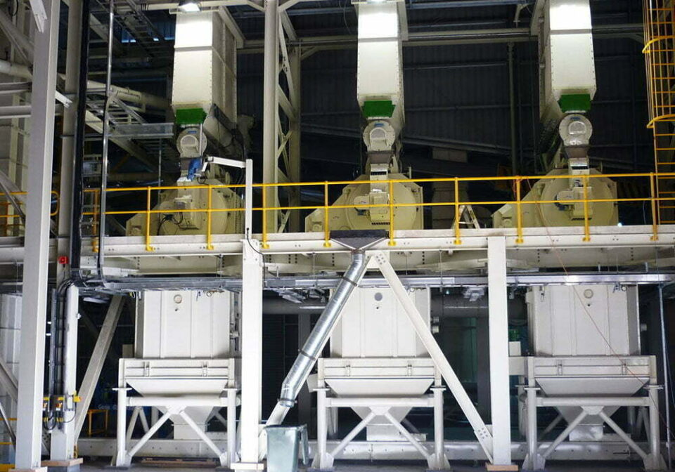 Conveying equipment at Nature’s Flame wood pellet plant in Taupō, designed and supplied by CIL Ltd for biomass handling and pellet production.