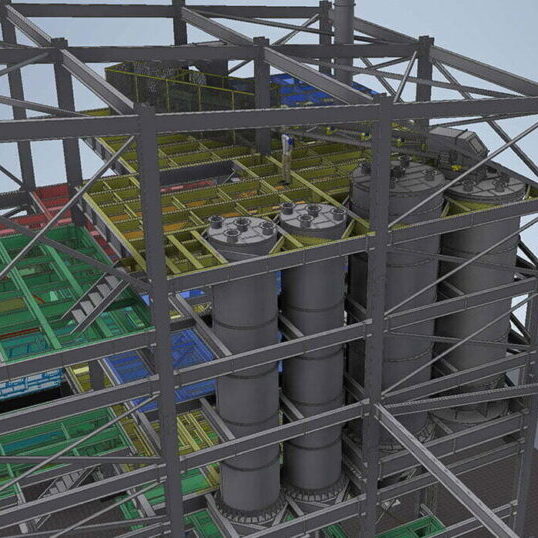 Limestone silos and belt conveyors designed and installed by CIL Ltd for mineral processing facility in NZ.