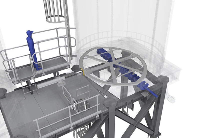 Sliding frame silo discharger render.