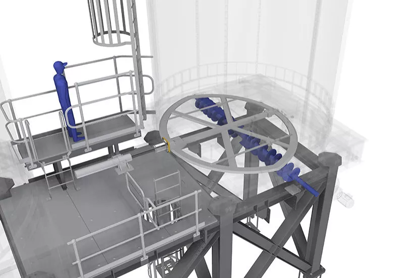 Sliding frame silo discharger render.